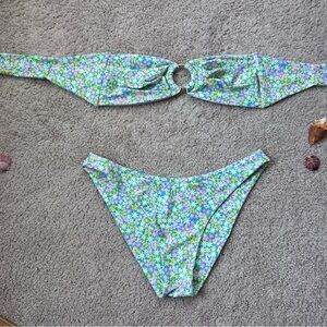 Kulani Kinis Green and Purple Bikini Set with Floral Print